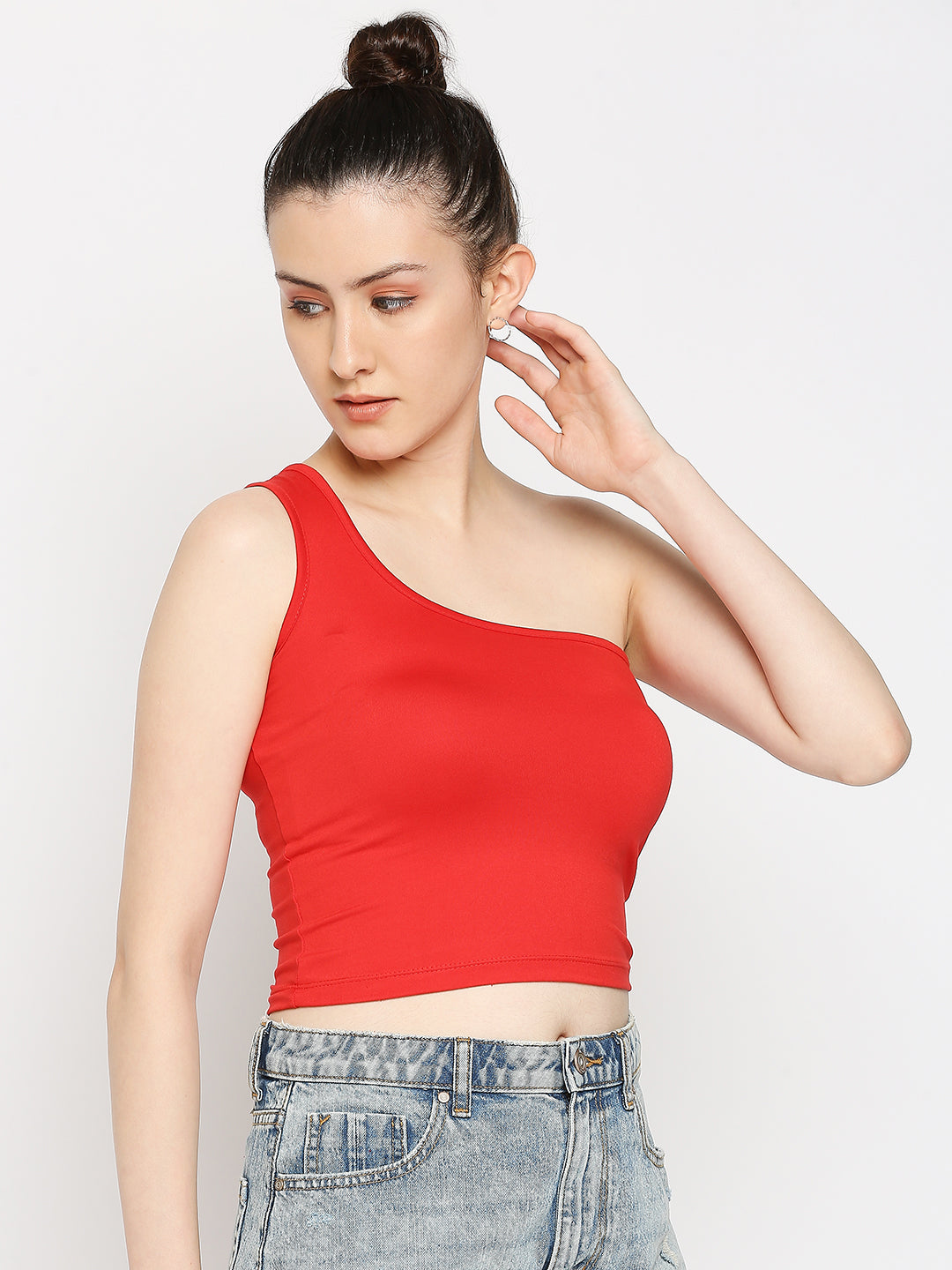 Disrupt One Shoulder Slim Fit Red Top