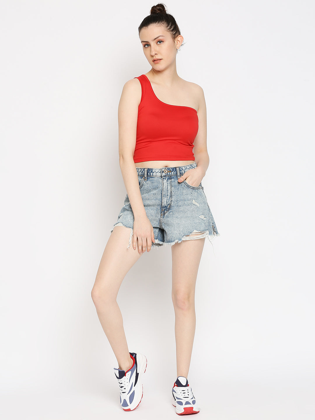 Disrupt One Shoulder Slim Fit Red Top