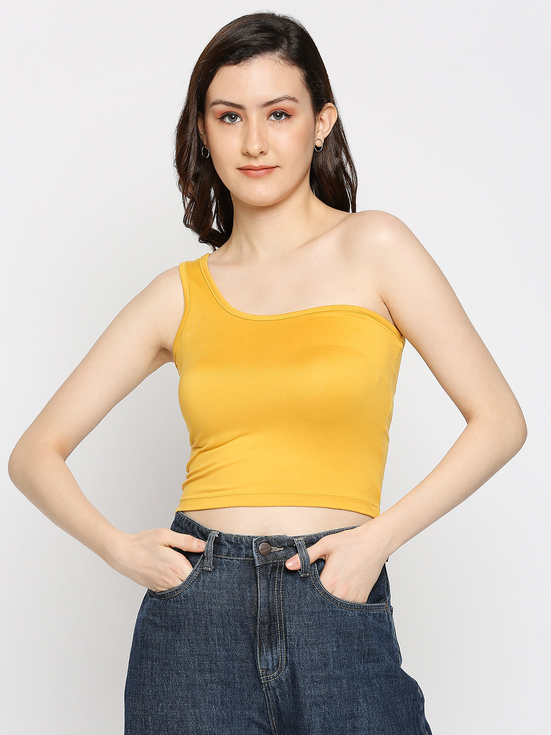 Disrupt One Shoulder Slim Fit Yellow Top