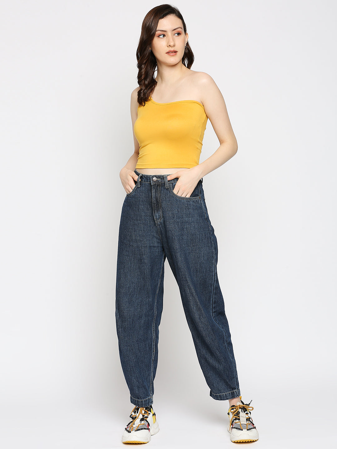 Disrupt One Shoulder Slim Fit Yellow Top