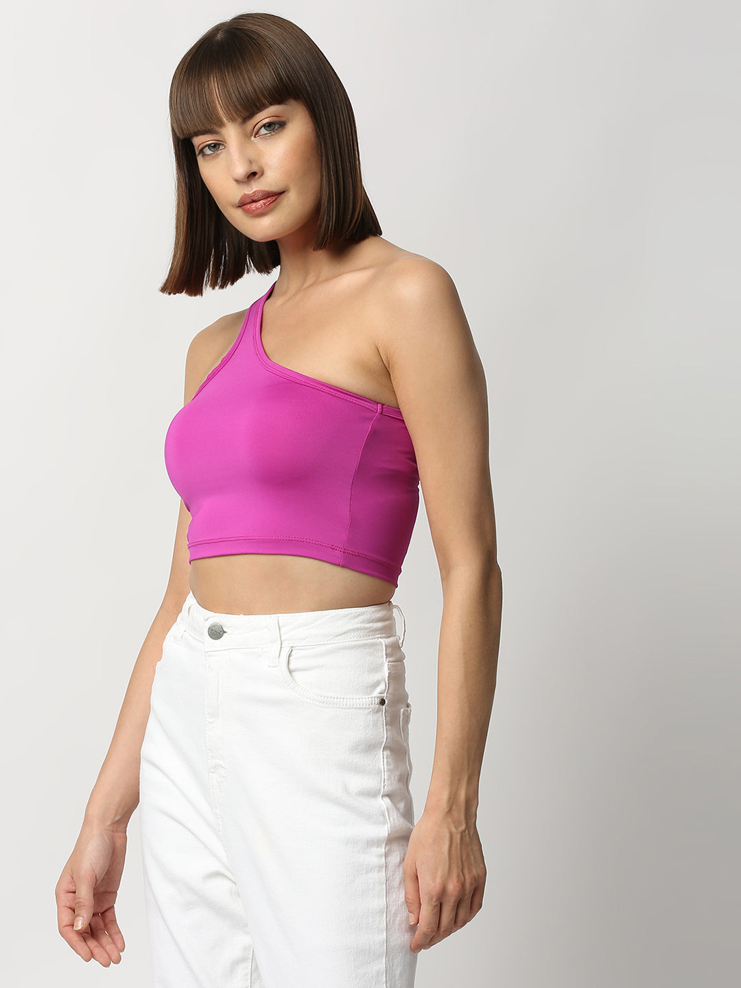 Disrupt Women Purple One Shoulder Slim Fit Crop Top