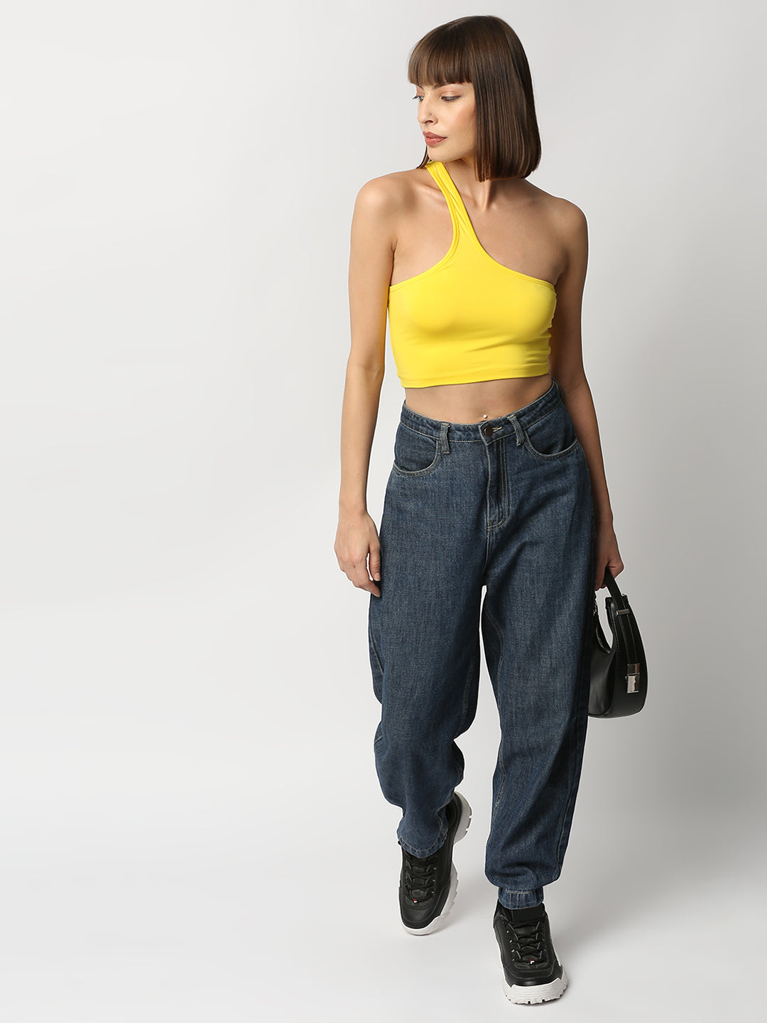 Disrupt Women Yellow One Shoulder Slim Fit Crop Top