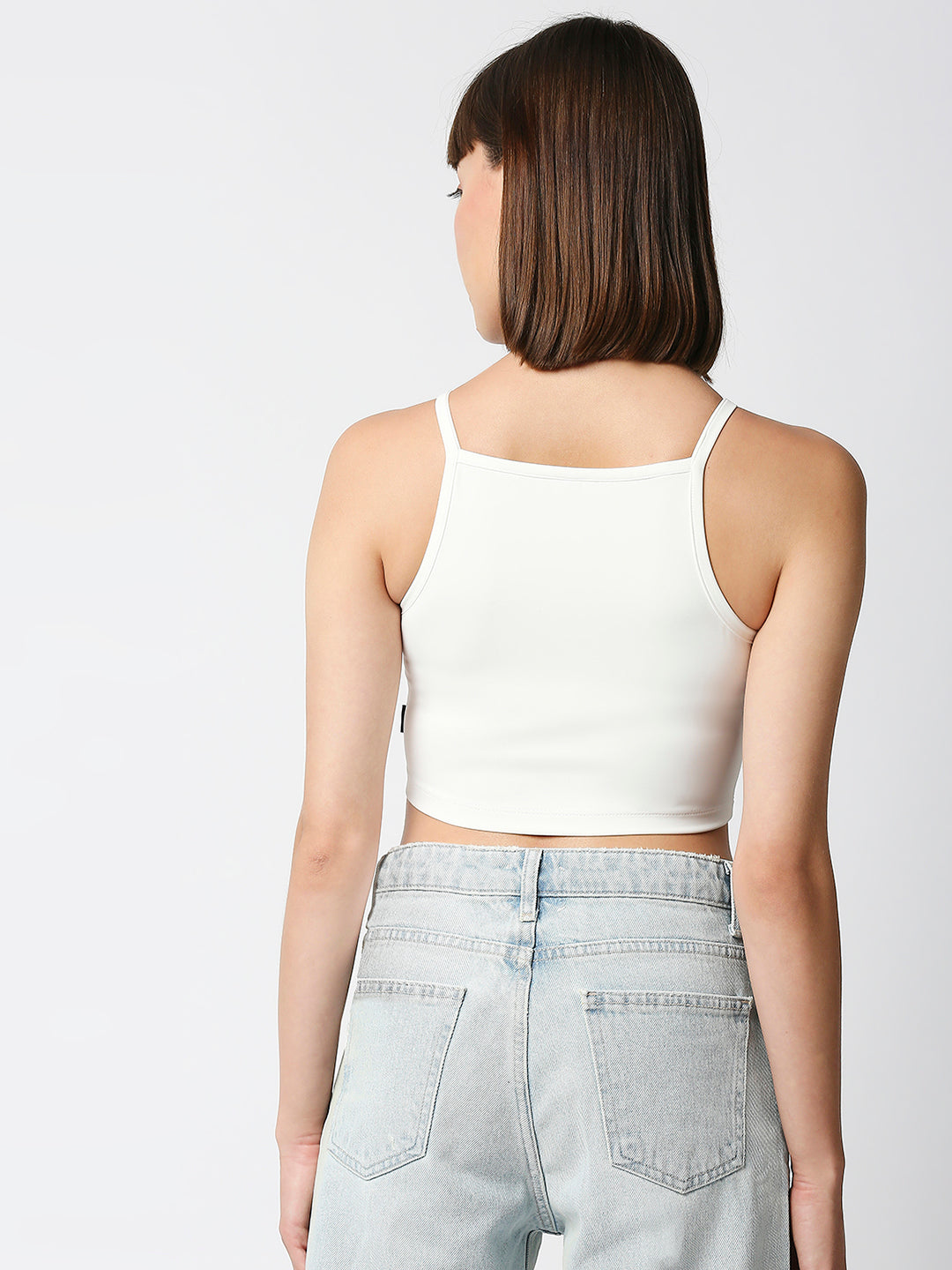 Disrupt Women White Spaghetti Square Neck Slim Crop Top