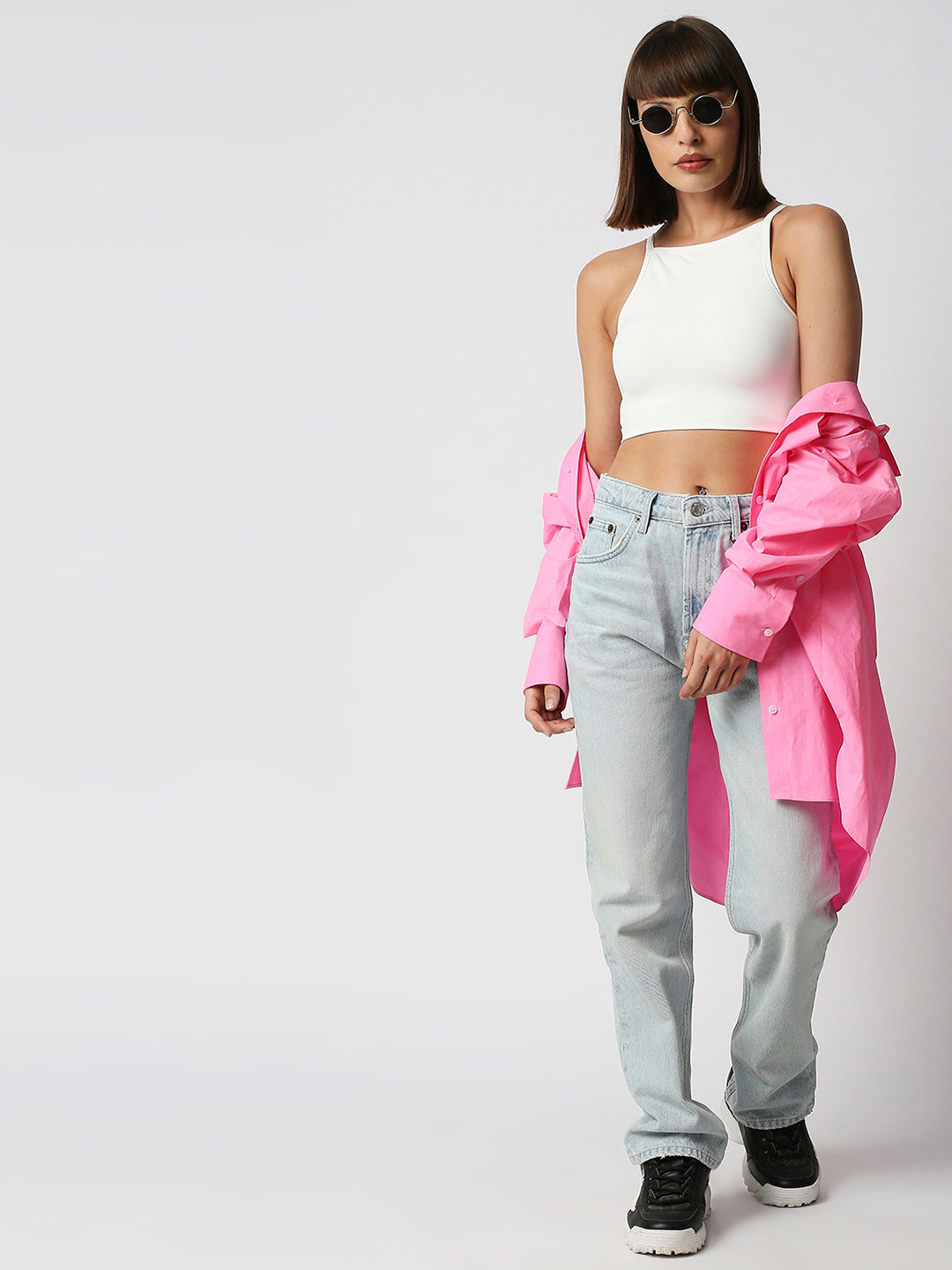 Disrupt Women White Spaghetti Square Neck Slim Crop Top