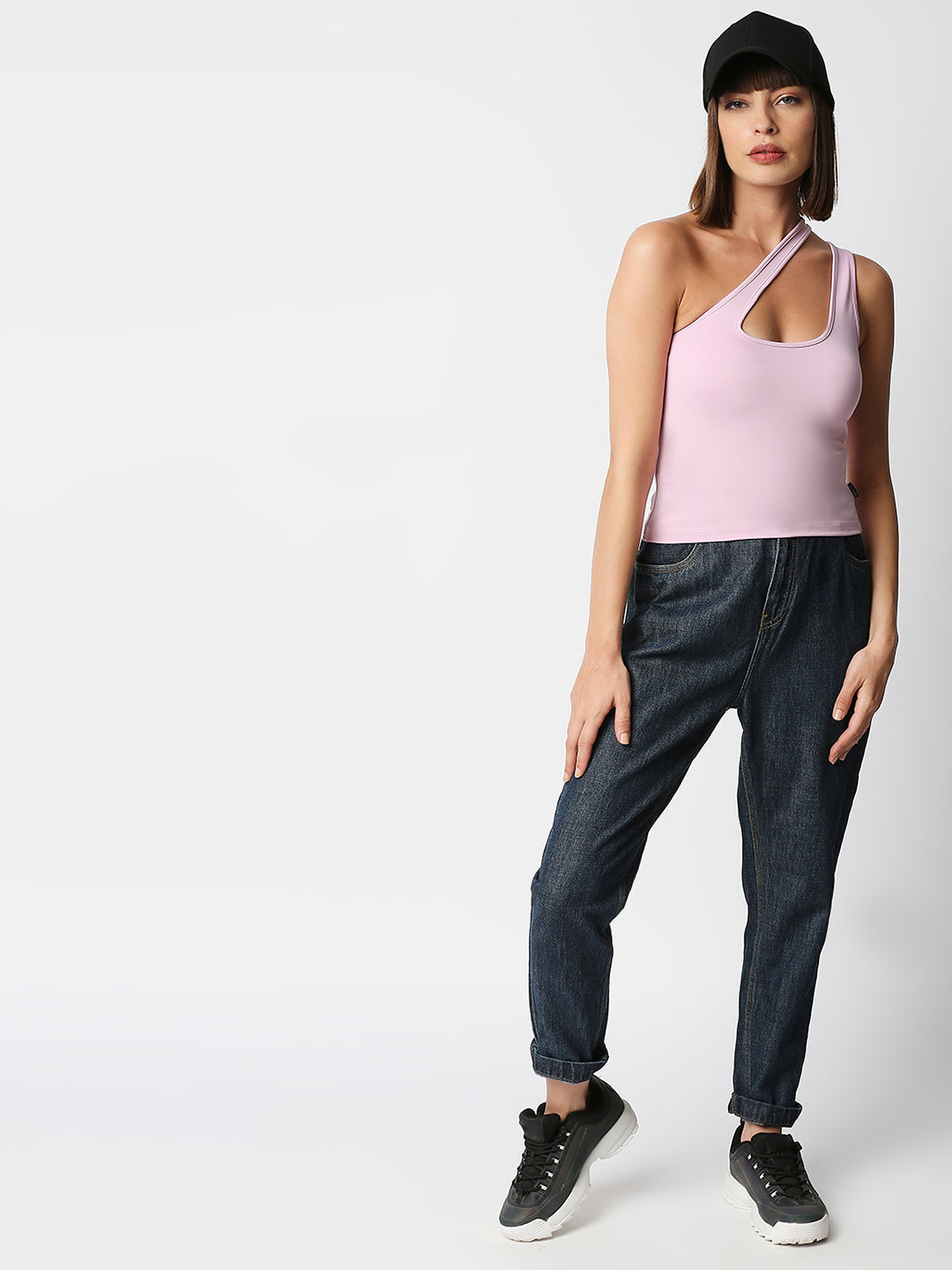 Disrupt Women Pink One-Shoulder Cut-Out Square Neck Slim Crop Top