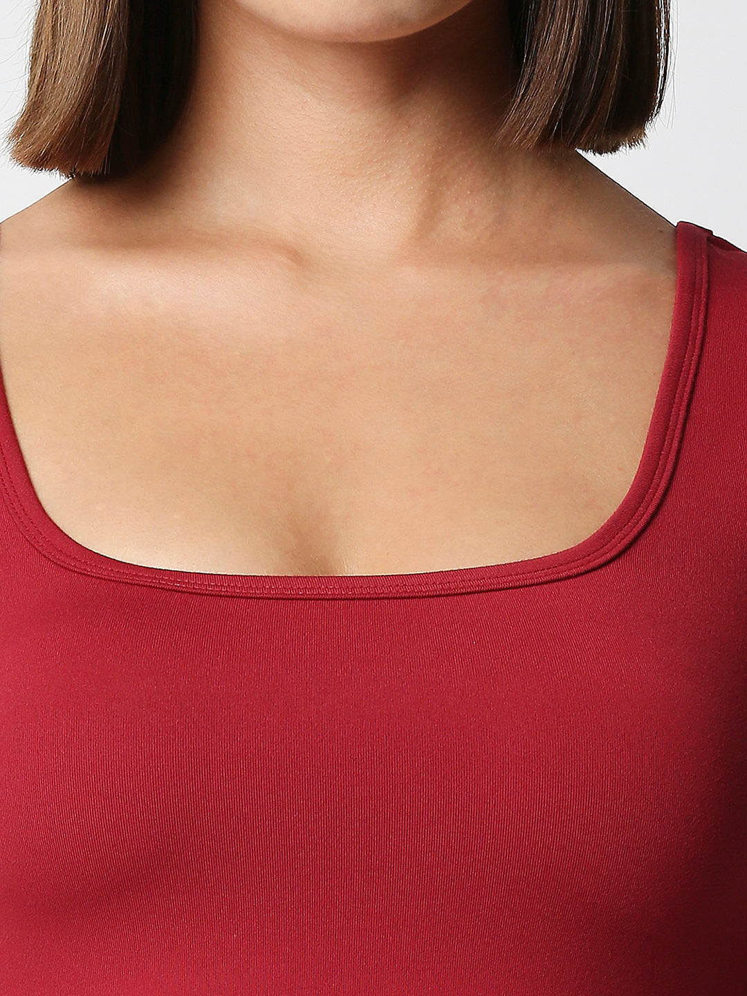 Disrupt Women Maroon Box Neck Slim Fit Smart Crop Top