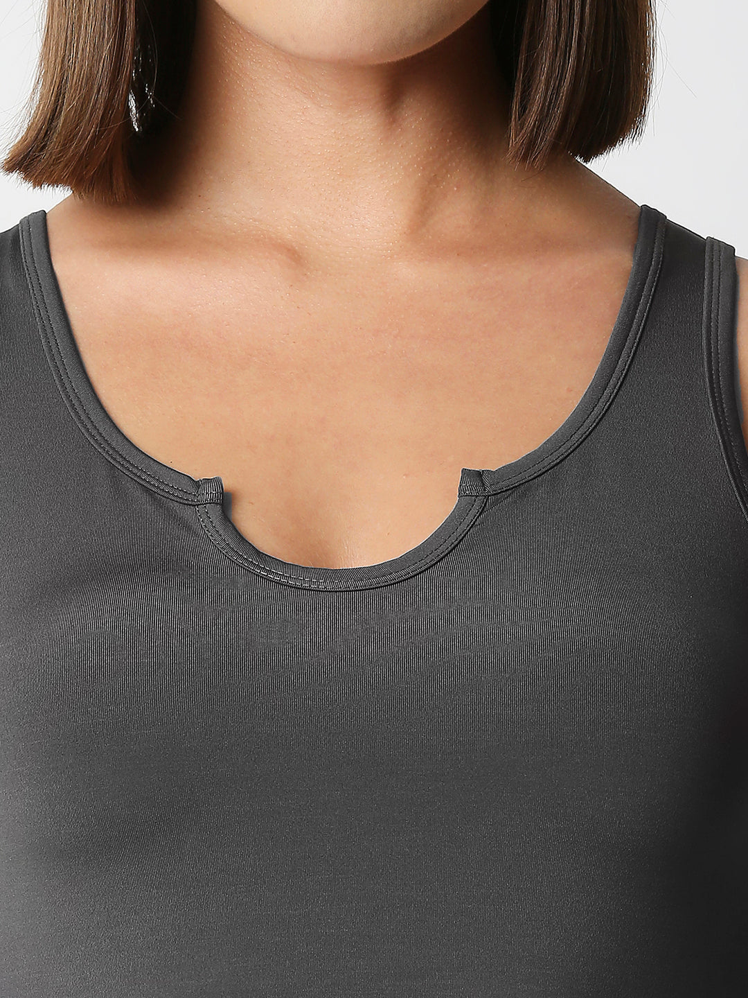 Disrupt Women Sleeveless Grey Scoop Neck Slim Crop Top