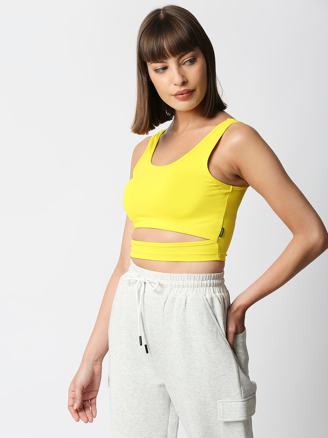 Disrupt Women Sleeveless Yellow Scoop Neck Slim Crop Top