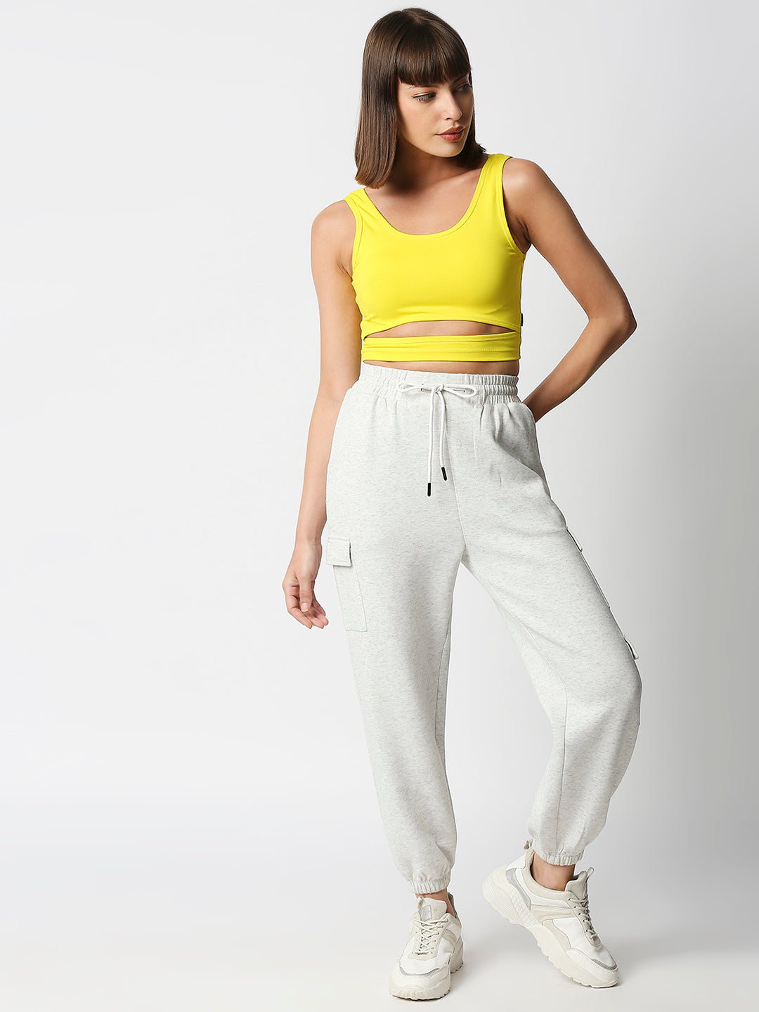 Disrupt Women Sleeveless Yellow Scoop Neck Slim Crop Top
