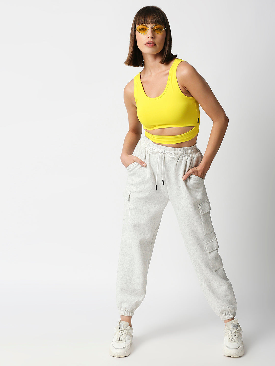 Disrupt Women Sleeveless Yellow Scoop Neck Slim Crop Top