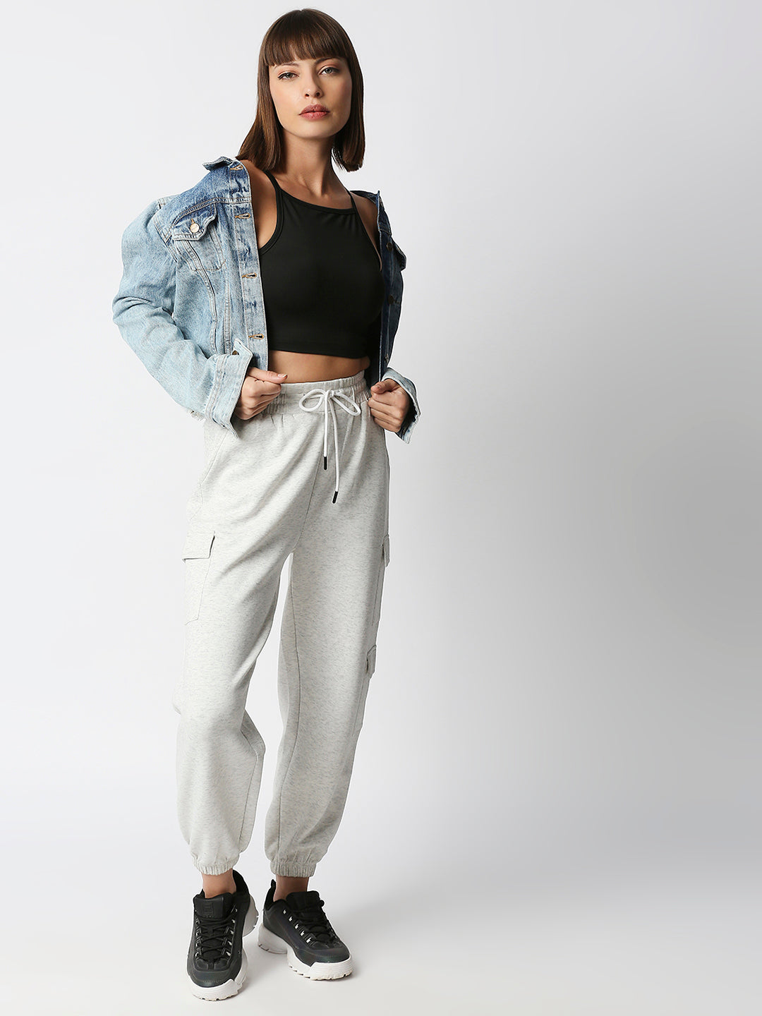 Disrupt Women Black Spaghetti Square Neck Slim Crop Top