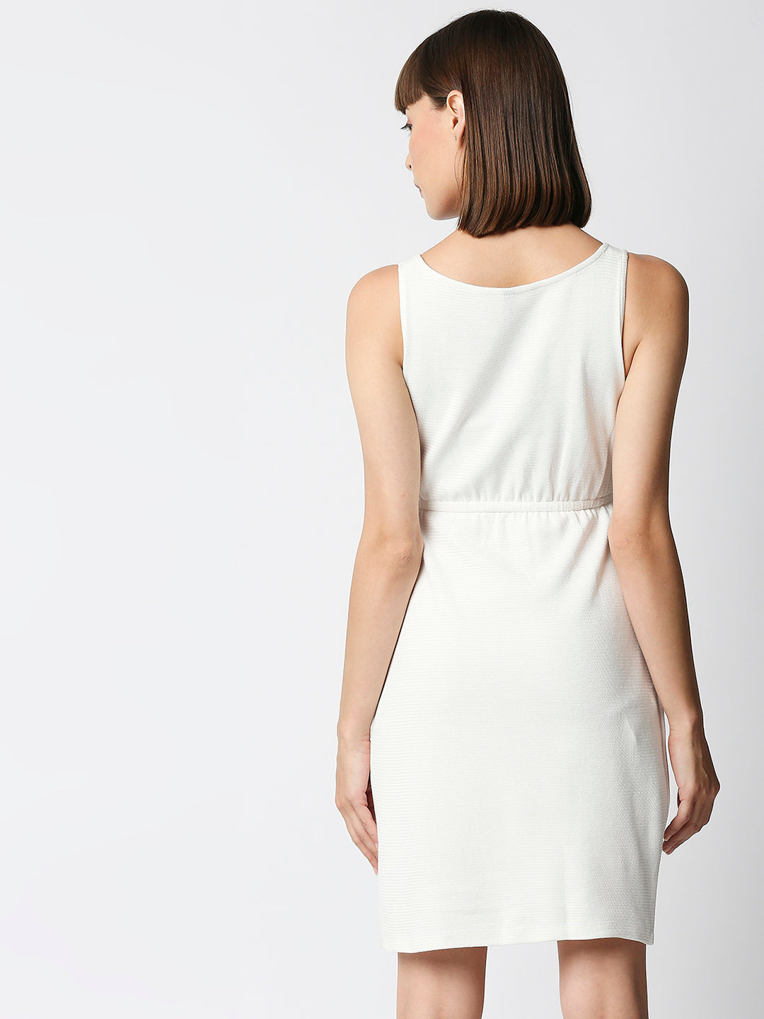 Disrupt Women Front Cut-Out White Regular Fit Dress In Jacquard