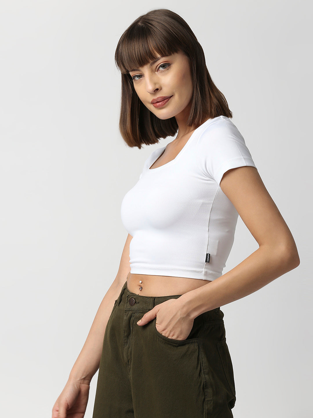 Disrupt Women White Square Neck Slim Fit Crop Top