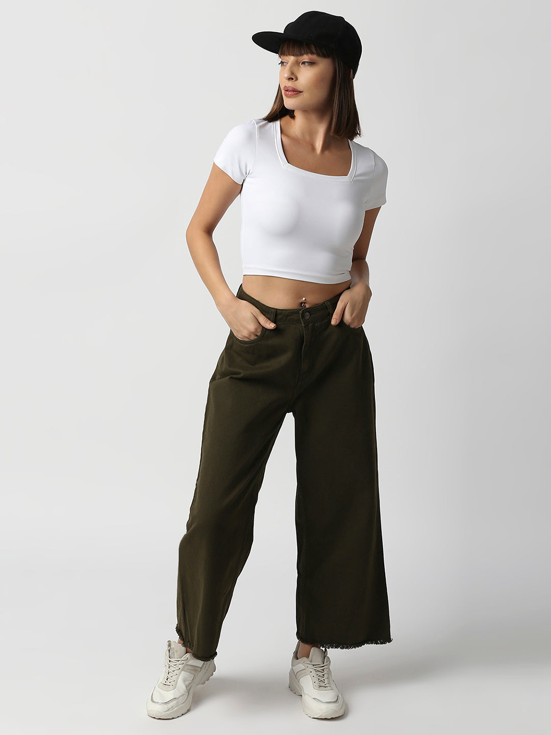 Disrupt Women White Square Neck Slim Fit Crop Top