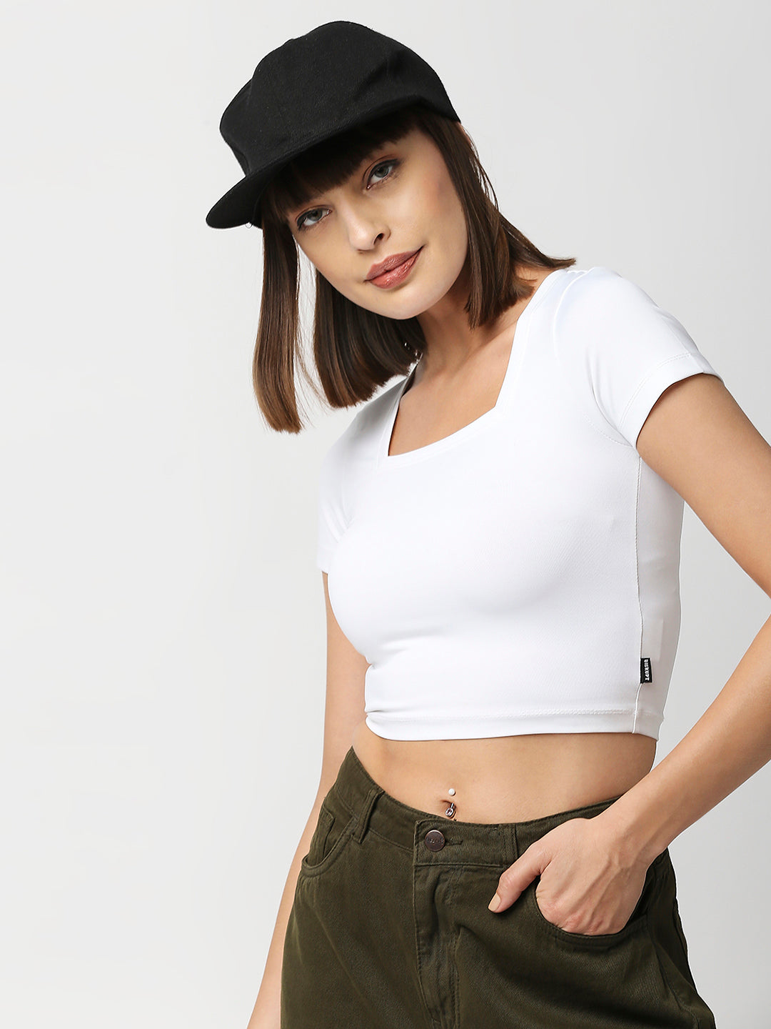 Disrupt Women White Square Neck Slim Fit Crop Top