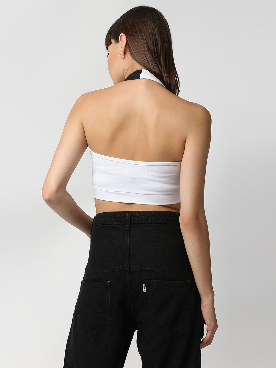 Disrupt Women Black and White Halter Neck Slim Fit Crop Top