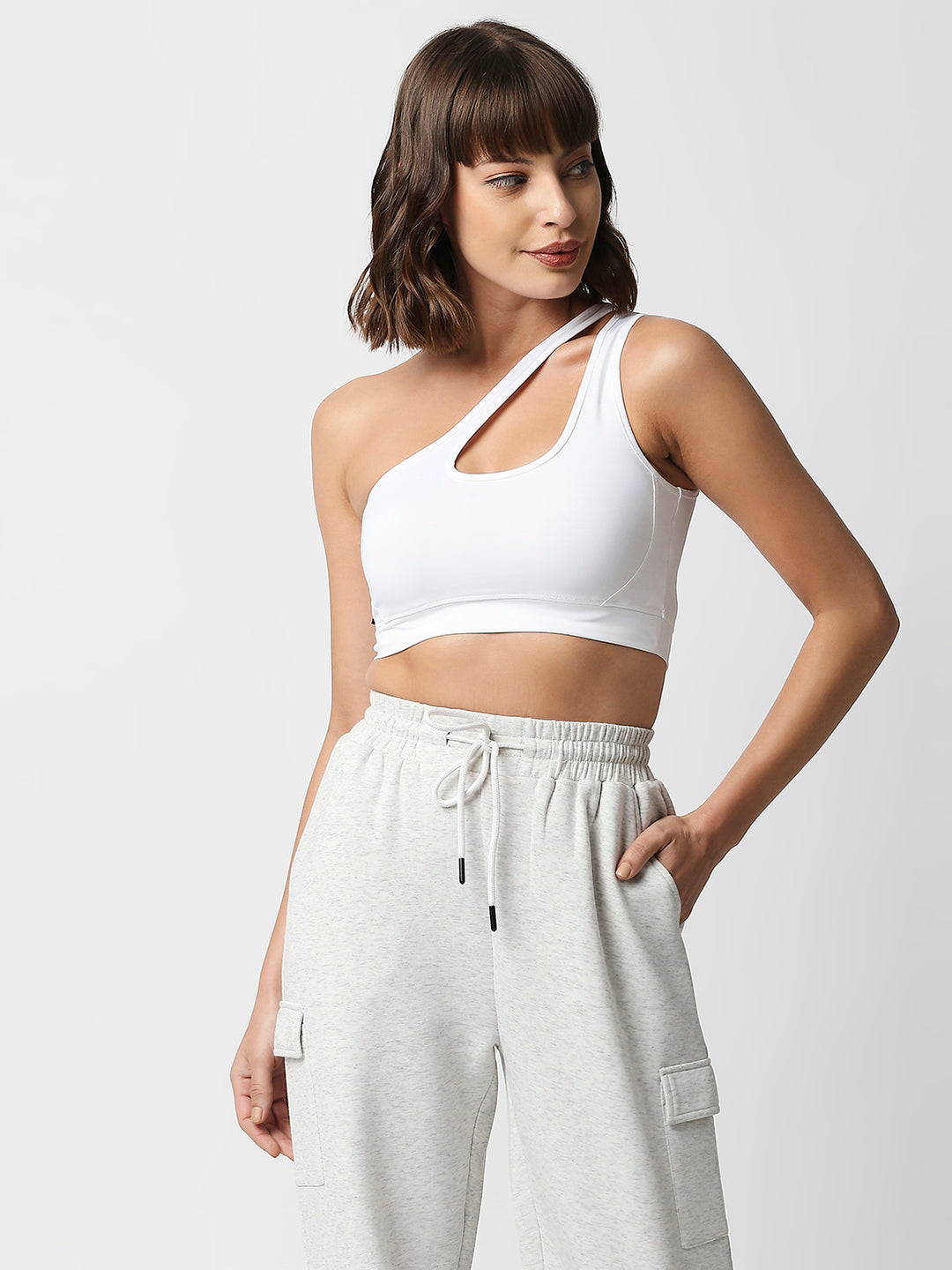 Disrupt Women White Super Crop Cut-Out Shoulder Slim Fit Crop Top
