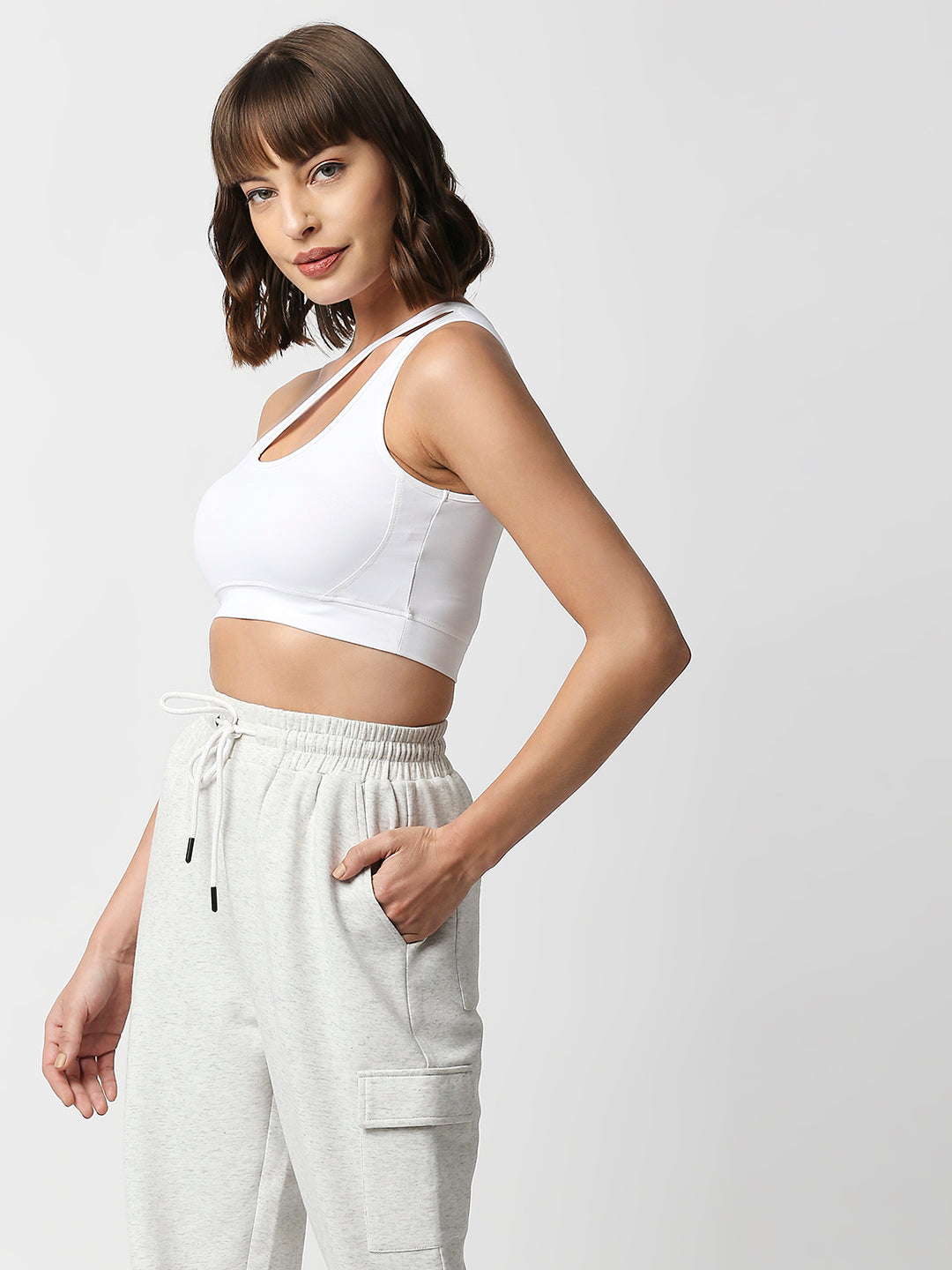 Disrupt Women White Super Crop Cut-Out Shoulder Slim Fit Crop Top