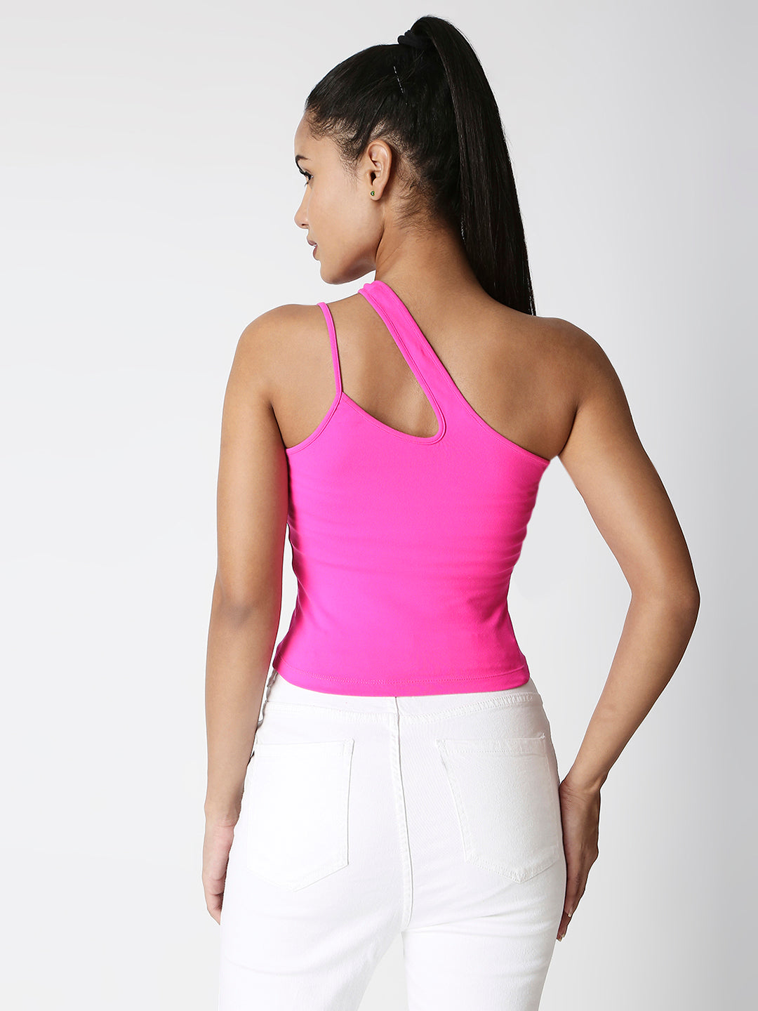 Disrupt Women Pink One-Shoulder Cut-Out Spaghetti Slim Crop Top