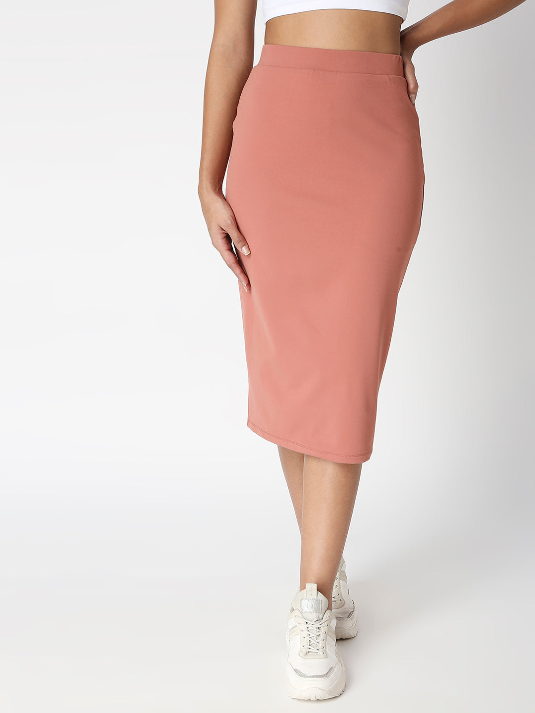 Disrupt Women Peach Back Slit Slim Fit Midi Skirt