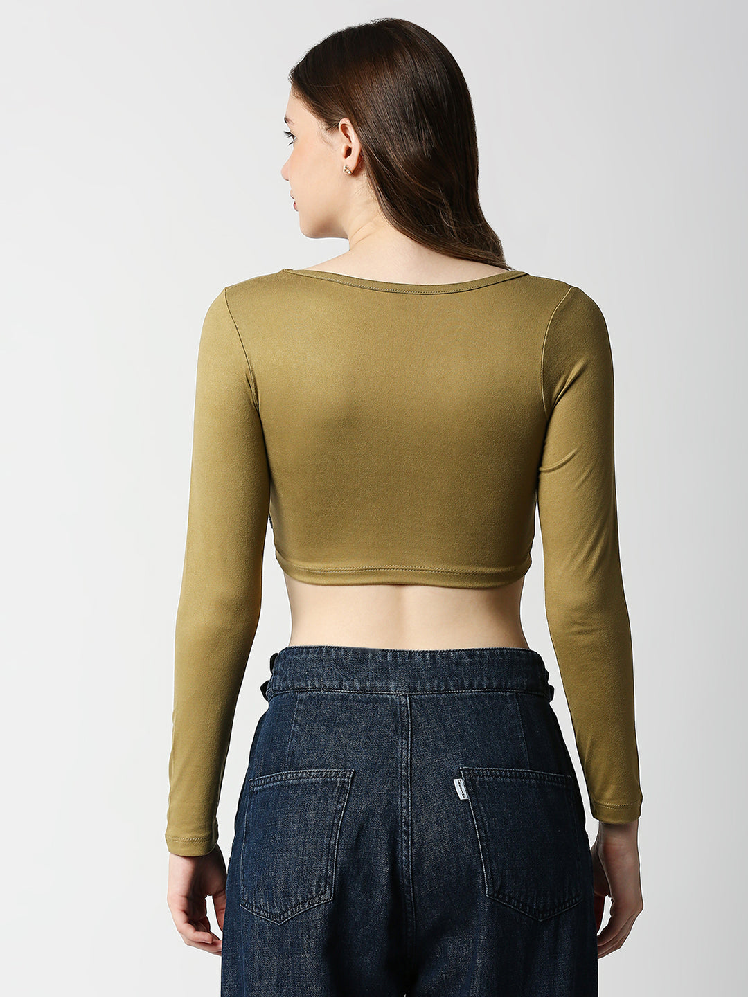 Disrupt Women Beige Classy Long Sleeve Slim Fit Crop Top