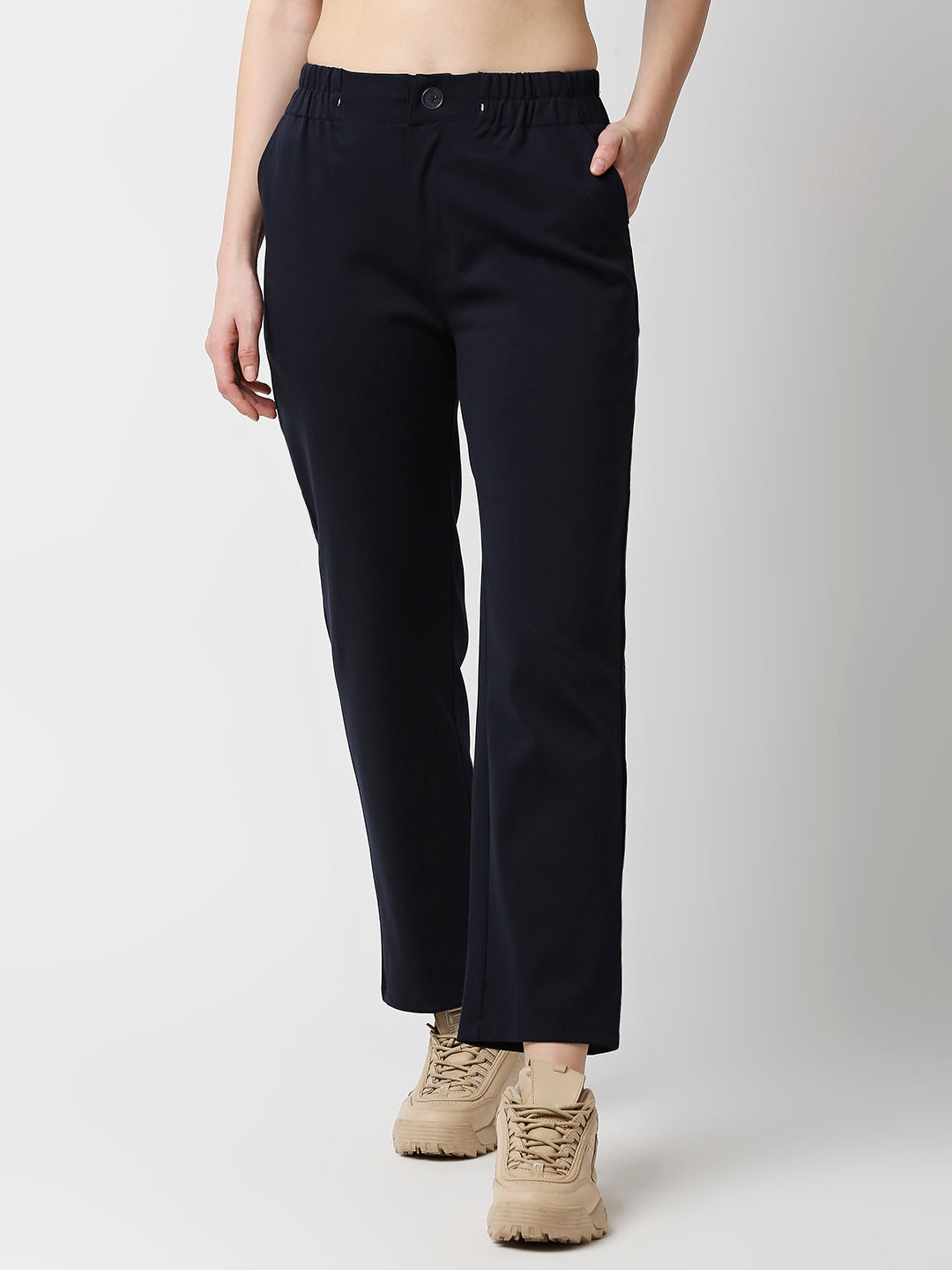 Disrupt Women Navy Straight Pants With Bralette Crop Top Co-rd Set (2pc)