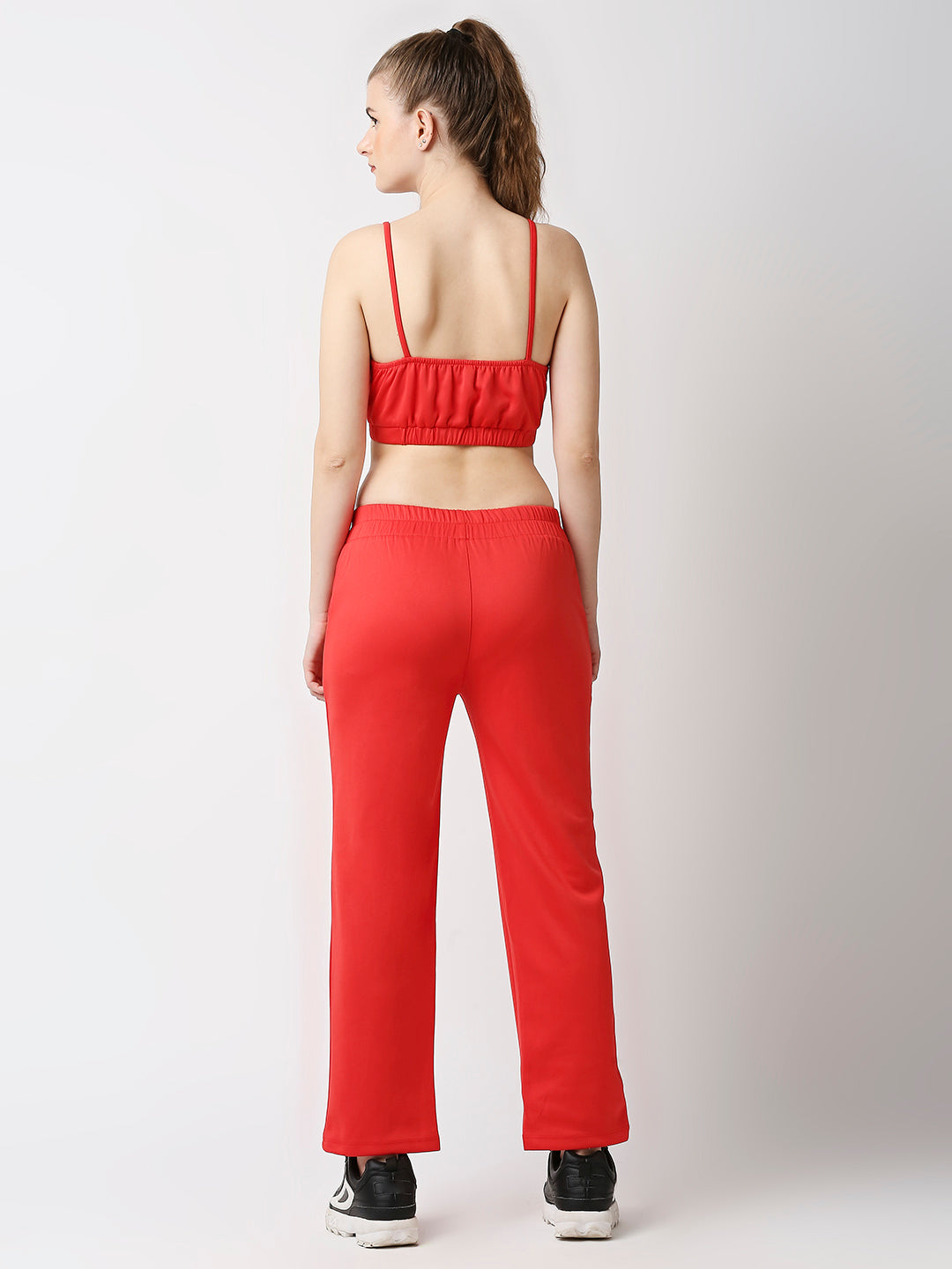 Disrupt Women Red Straight Pants With Bralette Crop Top Co-rd Set (2pc)