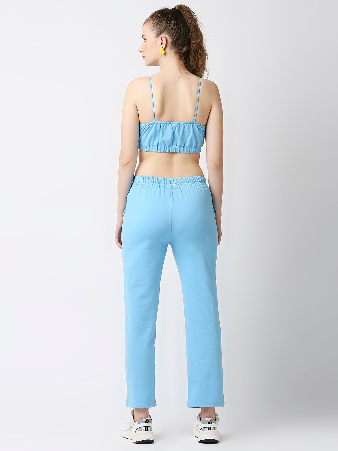 Disrupt Women Blue Straight Pants With Bralette Crop Top Co-rd Set (2pc)