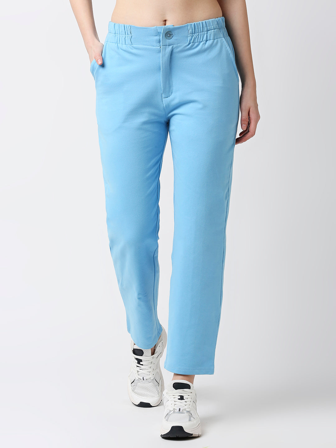 Disrupt Women Blue Straight Pants With Bralette Crop Top Co-rd Set (2pc)