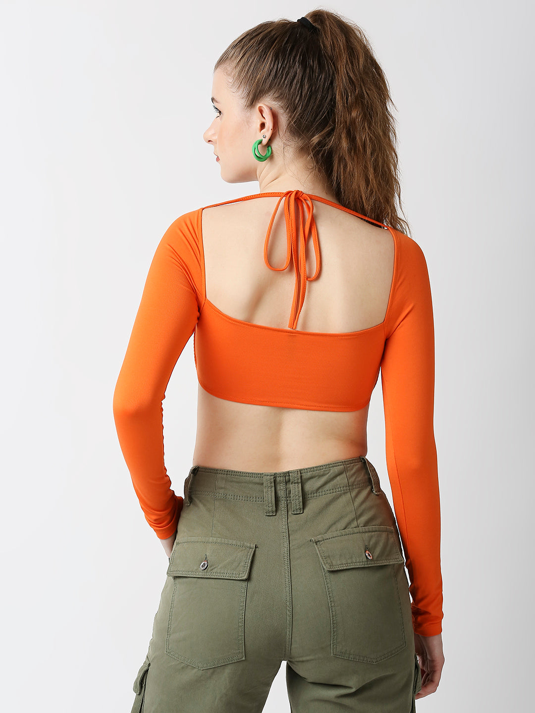 Disrupt Women Orange Wide Square Neck Slim Fit Padded Super Crop Top