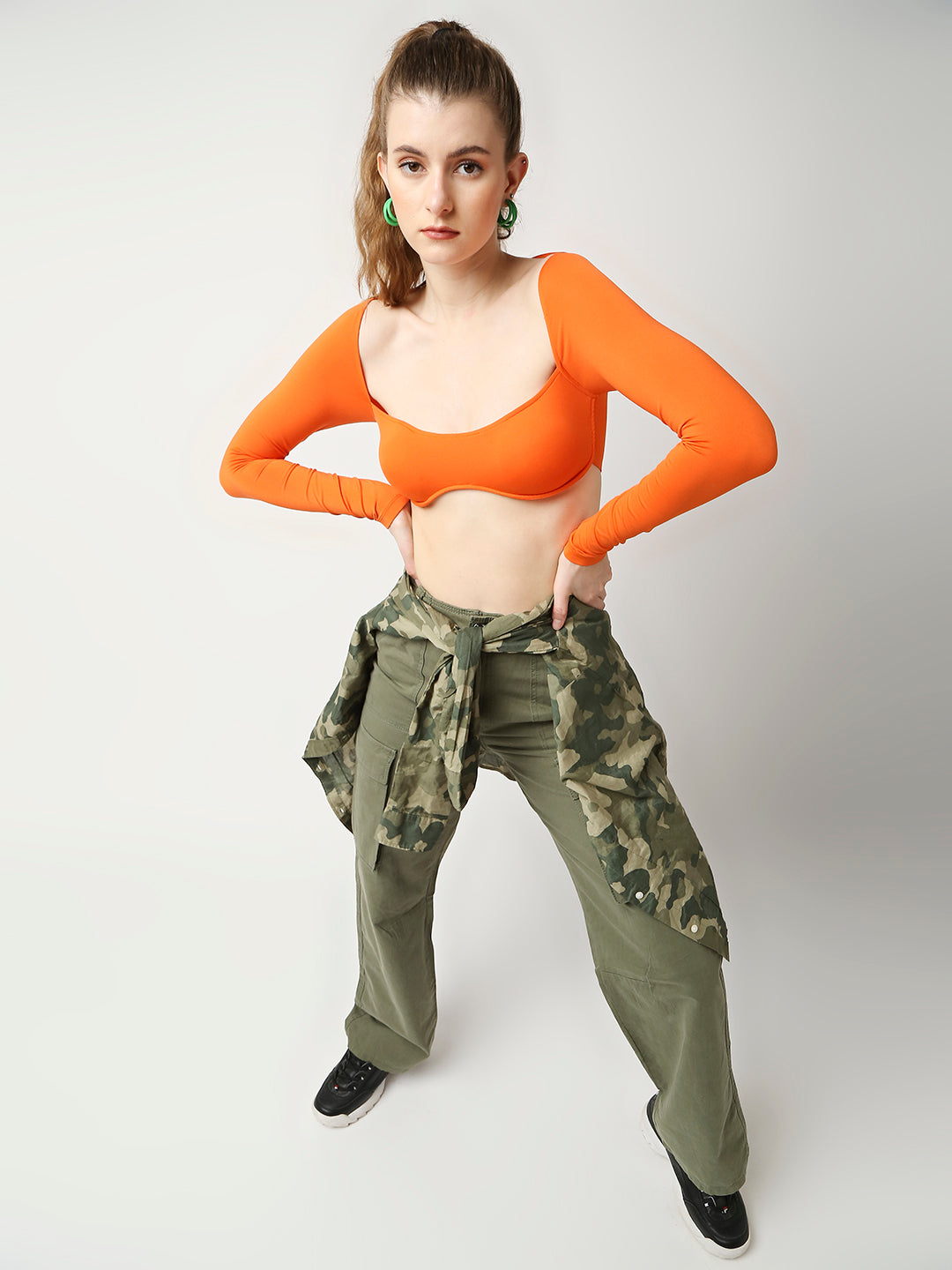 Disrupt Women Orange Wide Square Neck Slim Fit Padded Super Crop Top