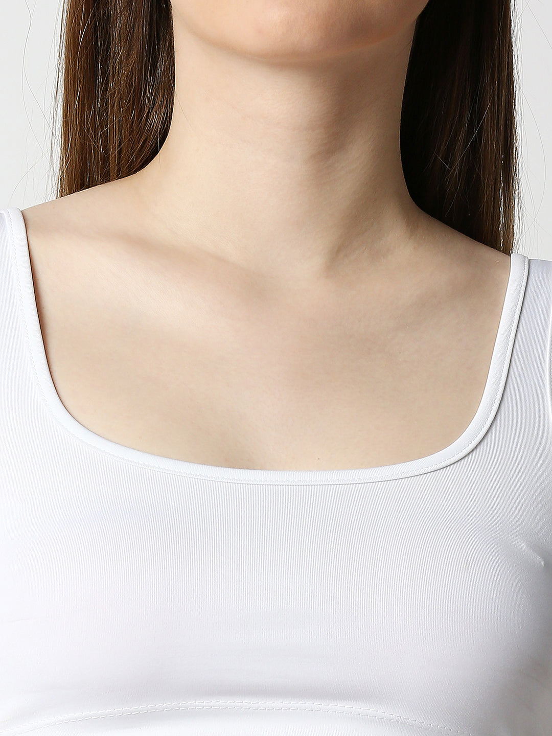Disrupt Women White Super Crop Slim Fit Sleeveless Square Neck Top