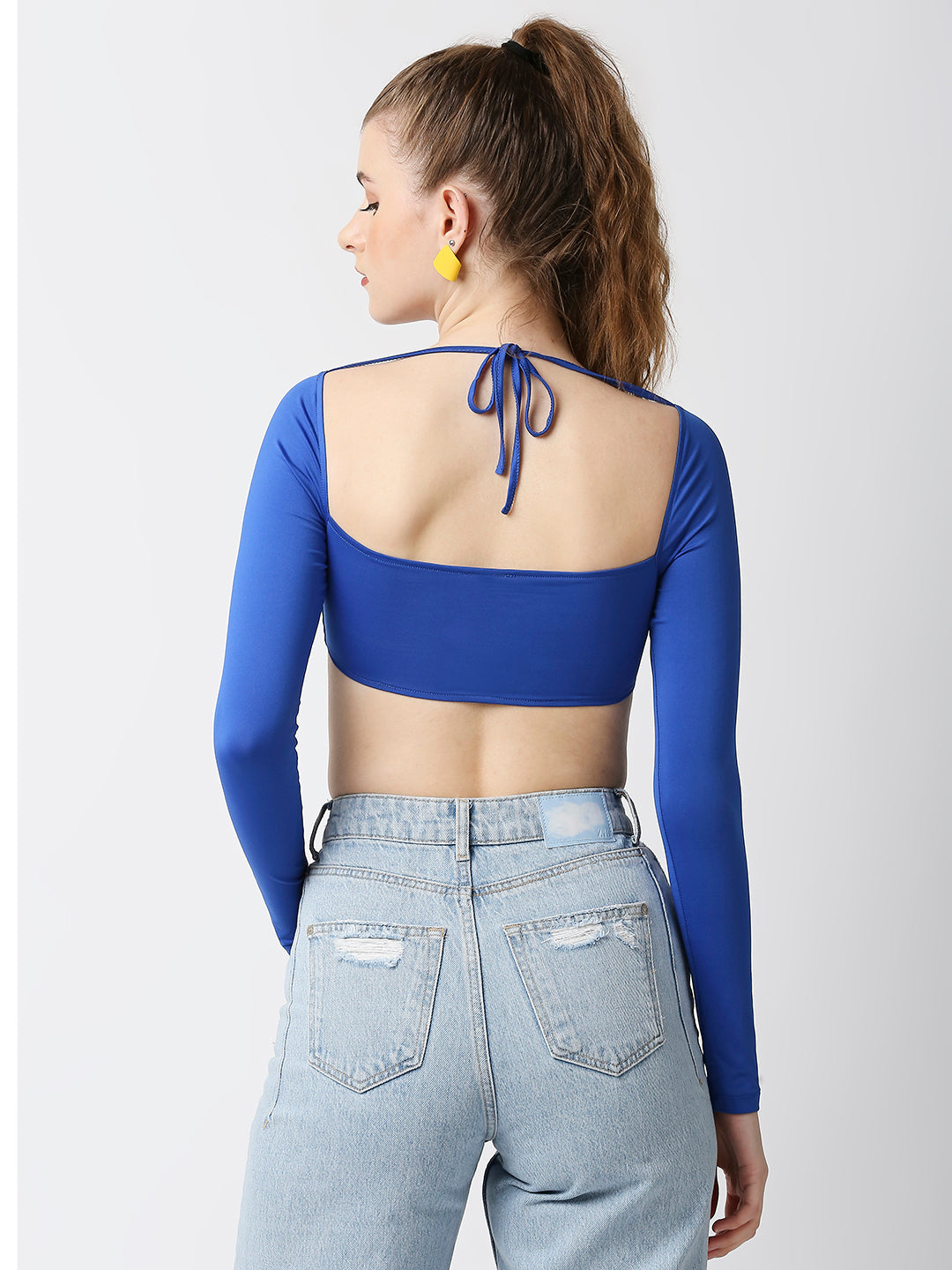 Disrupt Women Royal Blue Wide Square Neck Slim Fit Padded Super Crop