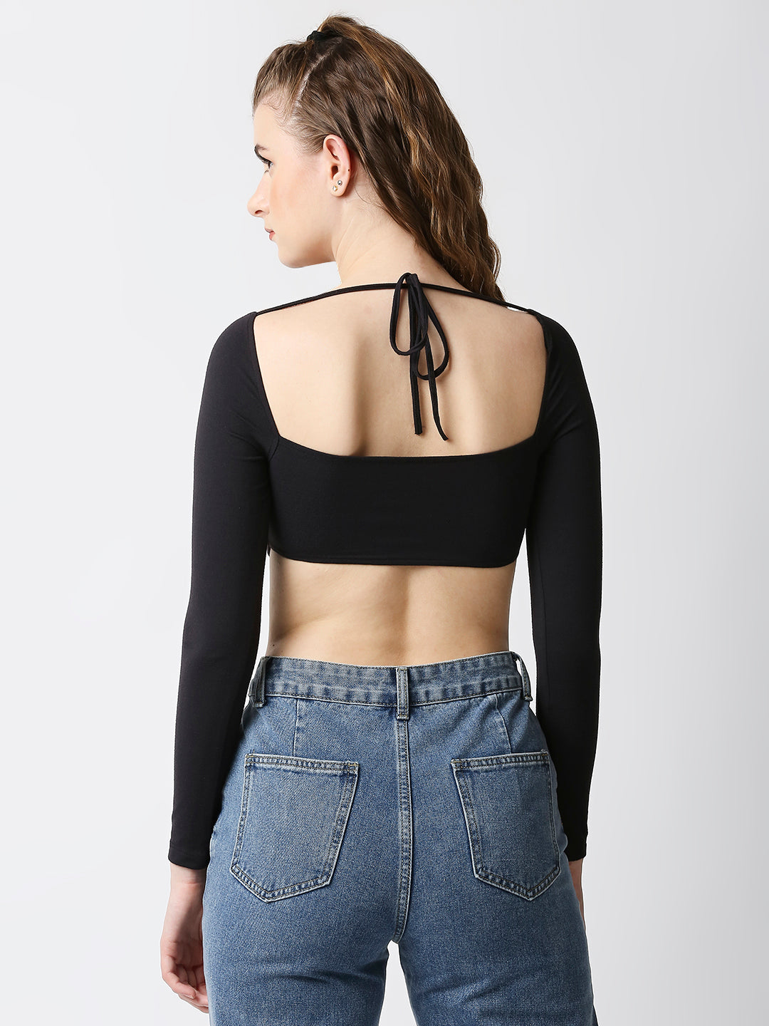 Disrupt Women Black Wide Square Neck Slim Fit Padded Super Crop Top