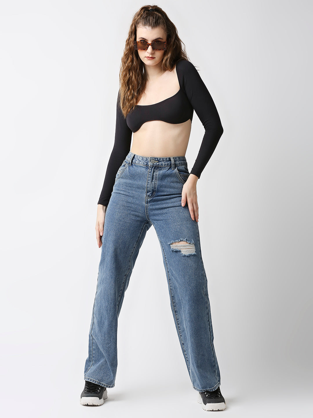 Disrupt Women Black Wide Square Neck Slim Fit Padded Super Crop Top