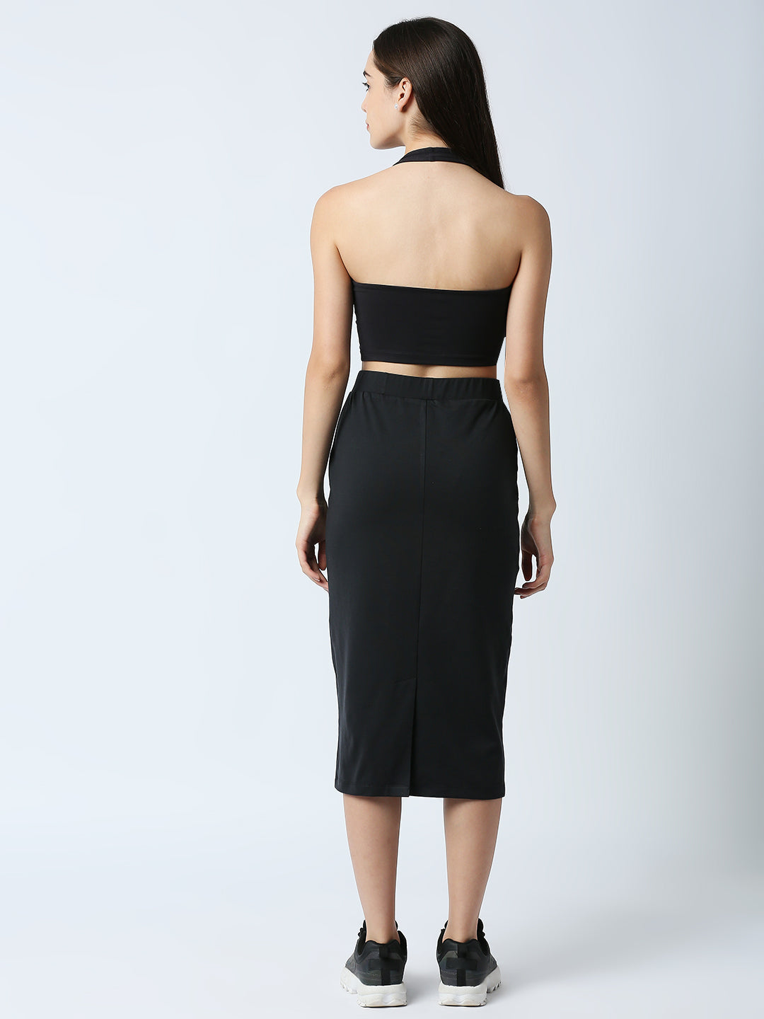 Disrupt Women Black Drawstring Crop Top With Skirt 2pc Co-ord Set