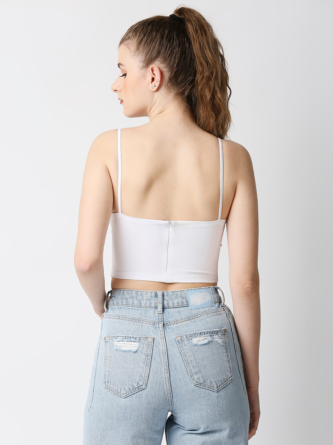 Disrupt Women White Corset Draped Slim Fit Padded Crop Top