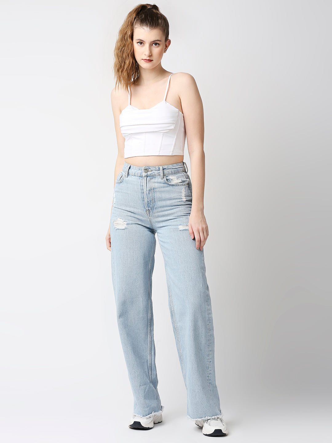 Disrupt Women White Corset Draped Slim Fit Padded Crop Top