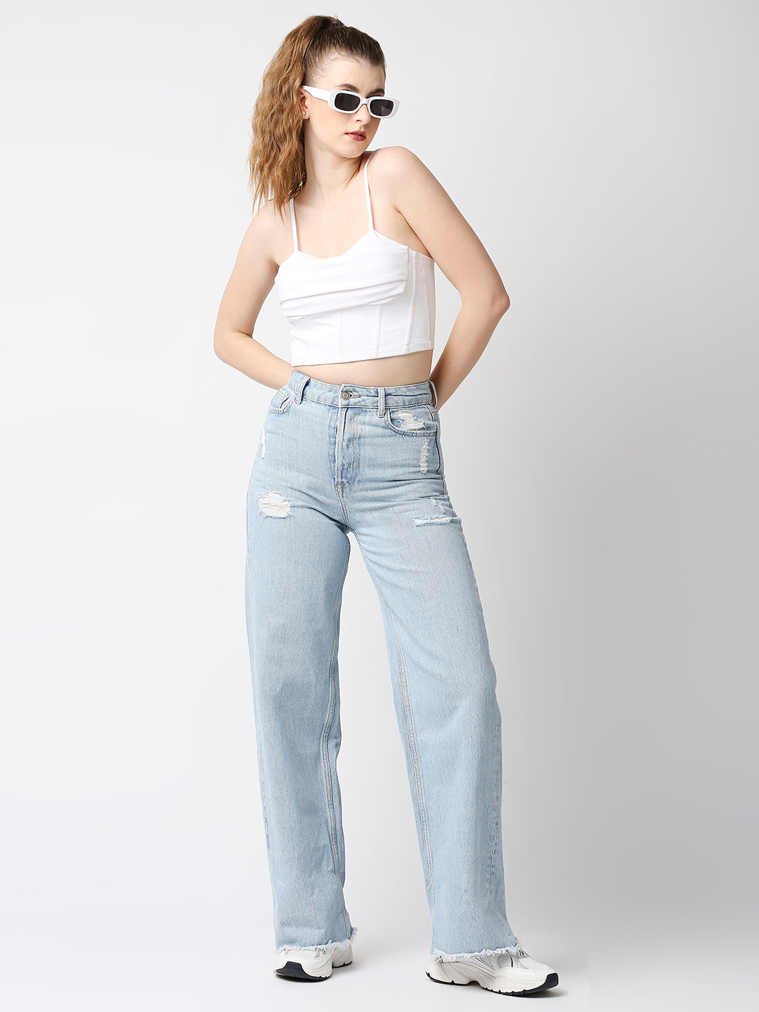 Disrupt Women White Corset Draped Slim Fit Padded Crop Top