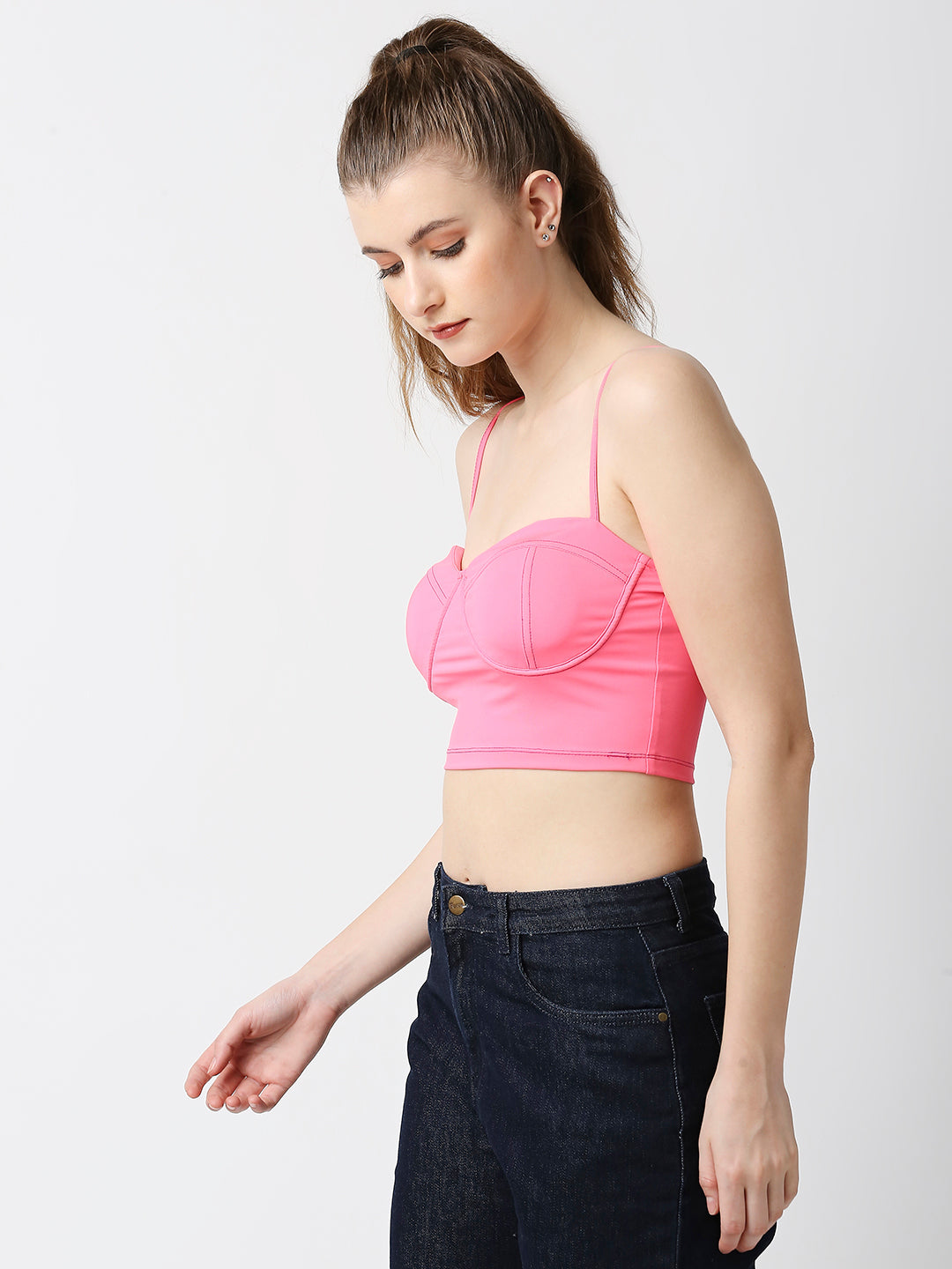 Disrupt Women Neon Pink Slim Fit Crop Bustier With Cups