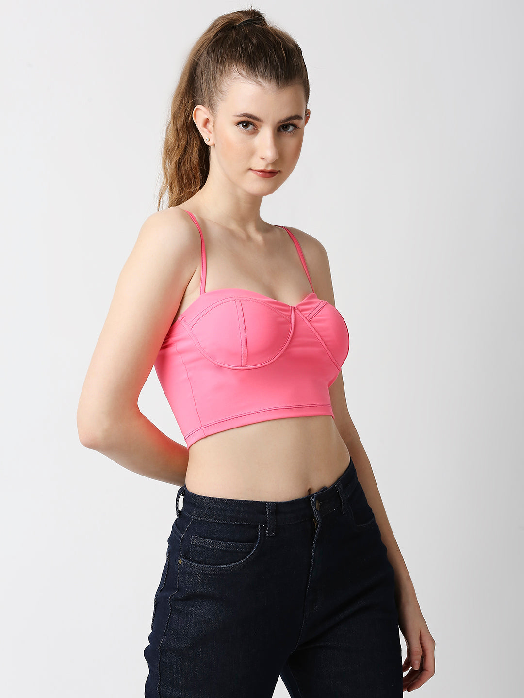 Disrupt Women Neon Pink Slim Fit Crop Bustier With Cups