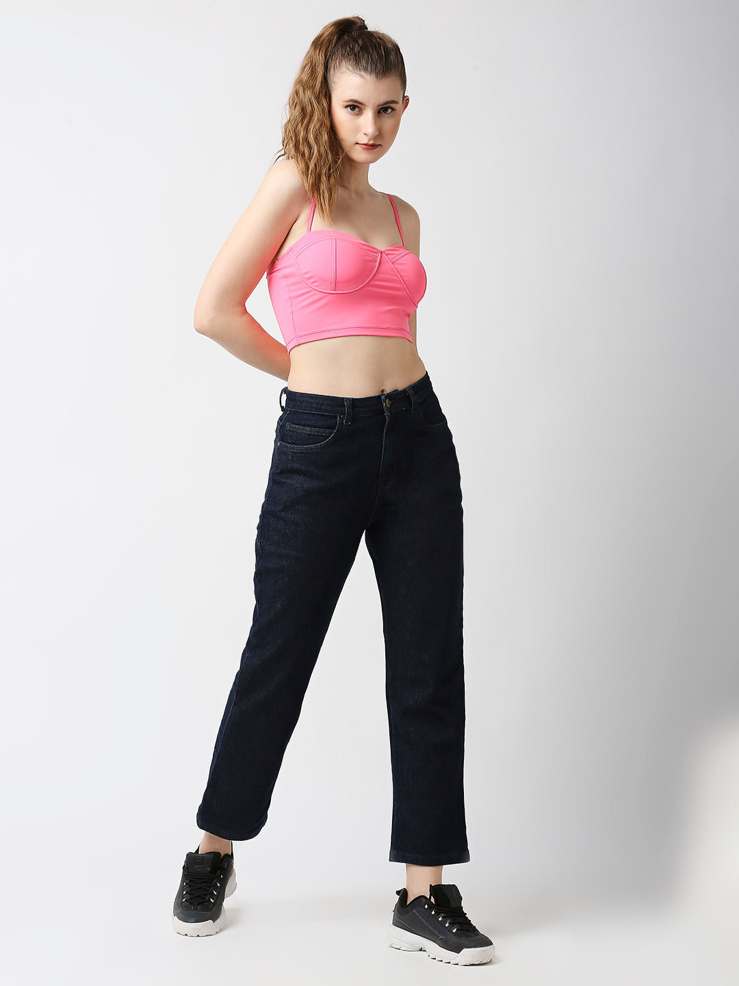 Disrupt Women Neon Pink Slim Fit Crop Bustier With Cups