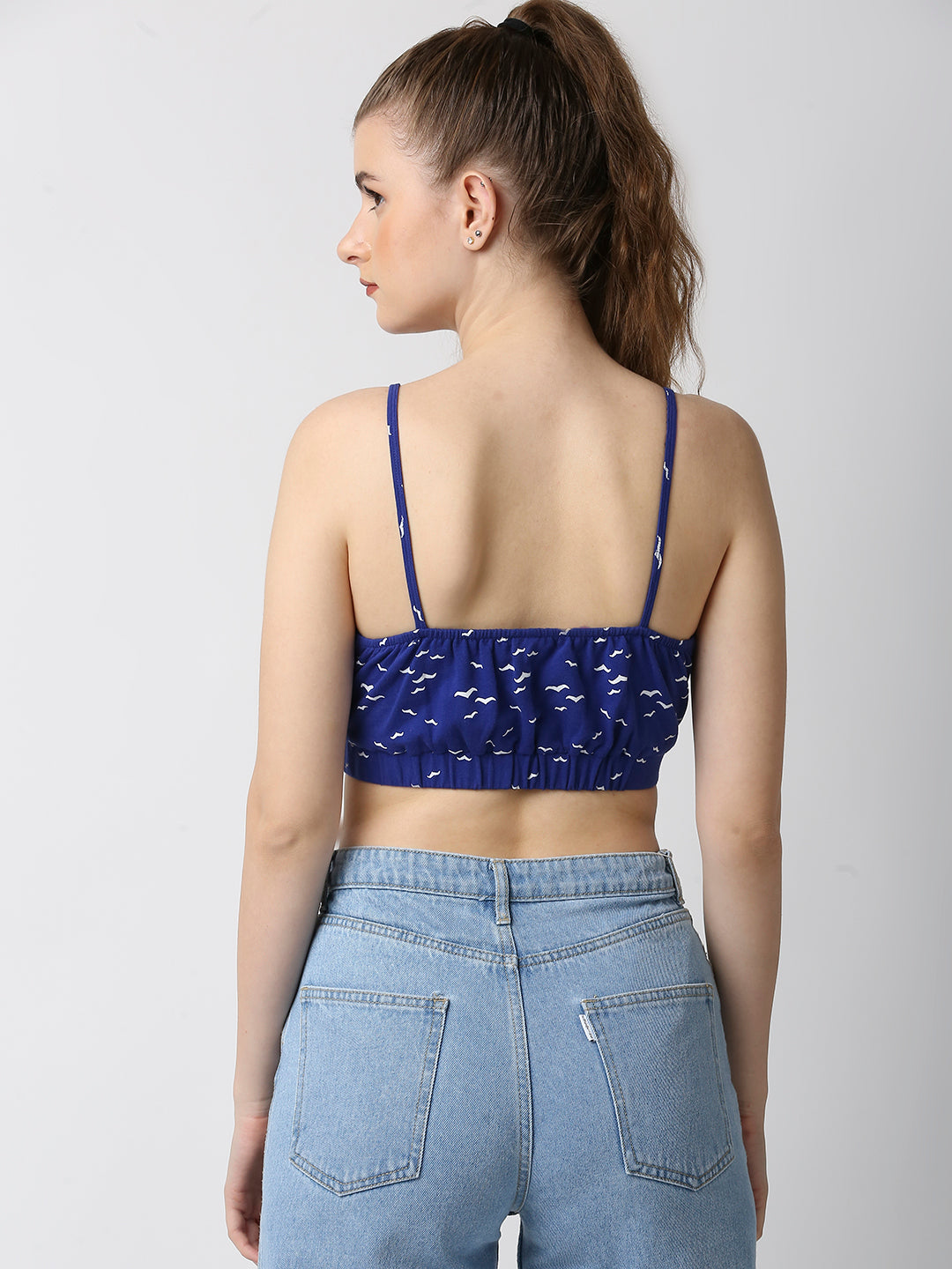 Disrupt Women Royal Blue Printed Slim Fit Crop Bralette