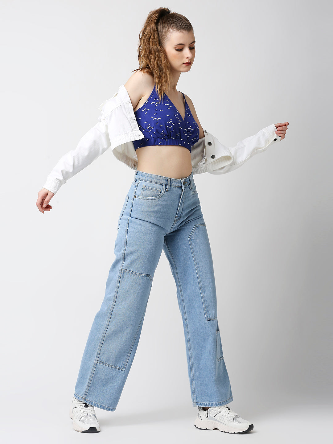 Disrupt Women Royal Blue Printed Slim Fit Crop Bralette