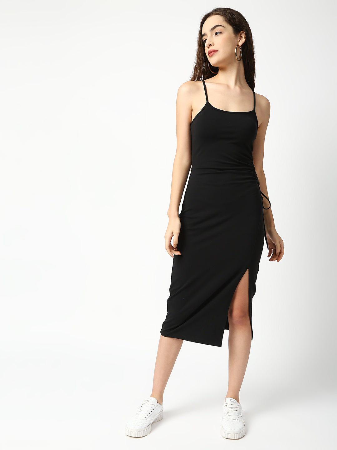 Disrupt Women Black Side Tie-up Detail Strappy Midi Dress