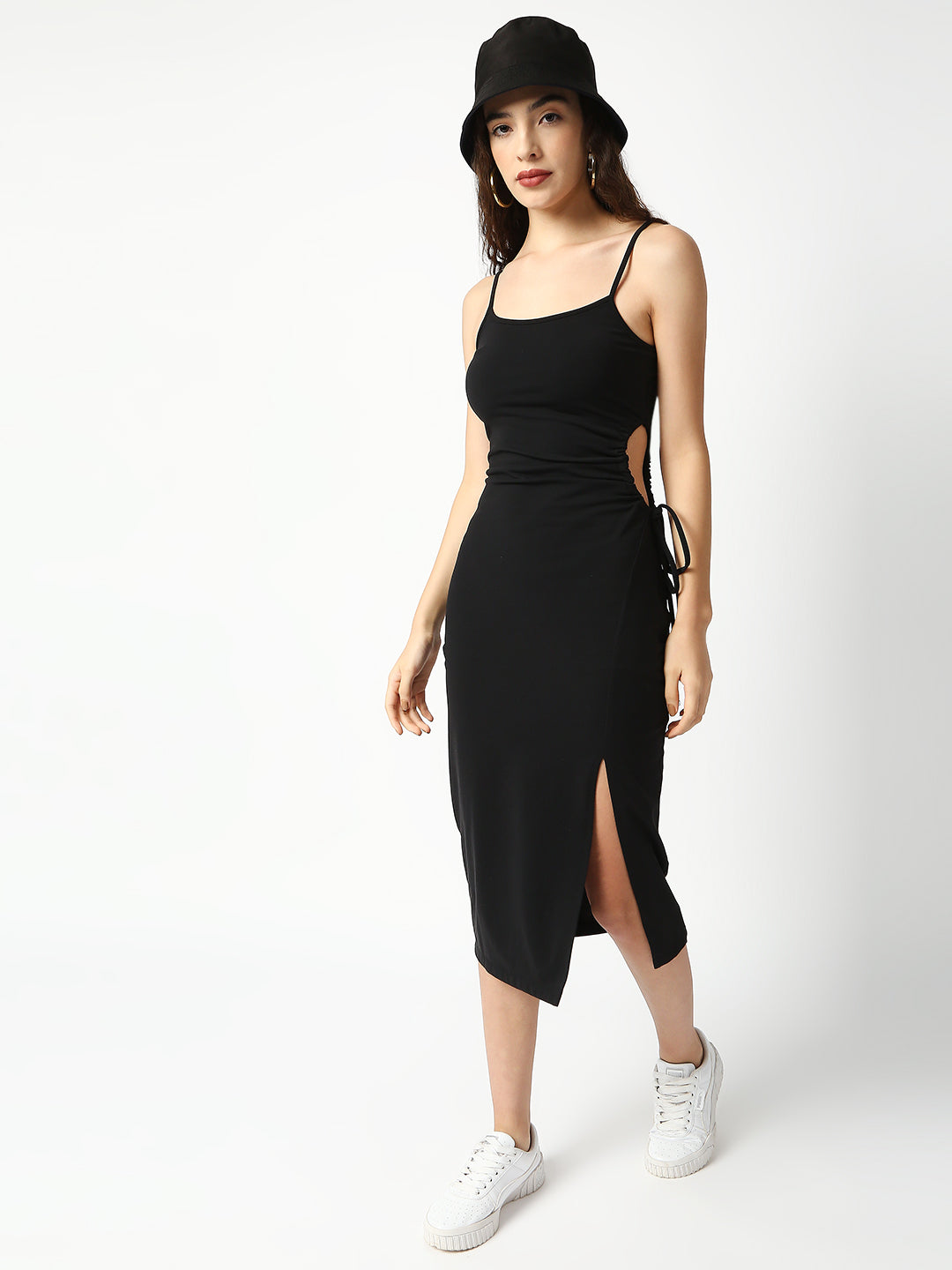 Disrupt Women Black Side Tie-up Detail Strappy Midi Dress