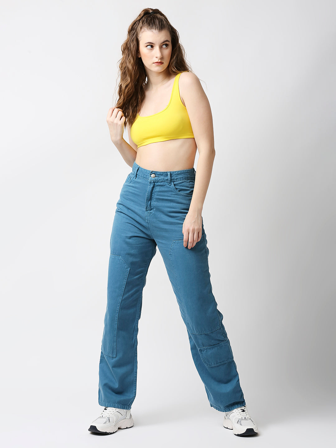 Disrupt Women Yellow Summer Box Neck Slim Fit Super Crop Top