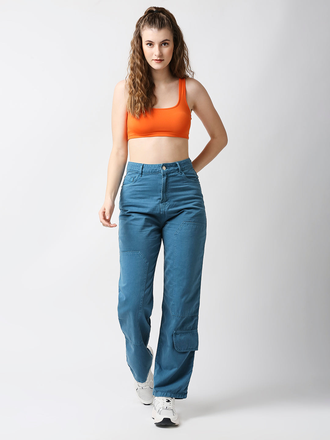 Disrupt Women Orange Summer Box Neck Slim Fit Super Crop Top