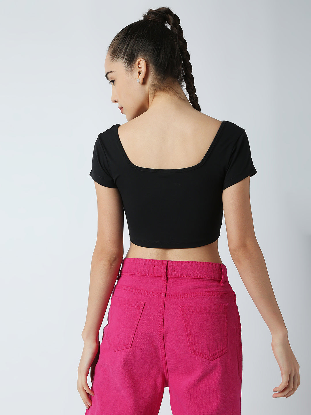Disrupt Women Black Box Neck Slim Fit Smart Crop Top