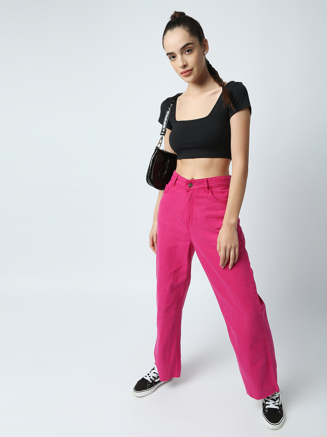 Disrupt Women Black Box Neck Slim Fit Smart Crop Top